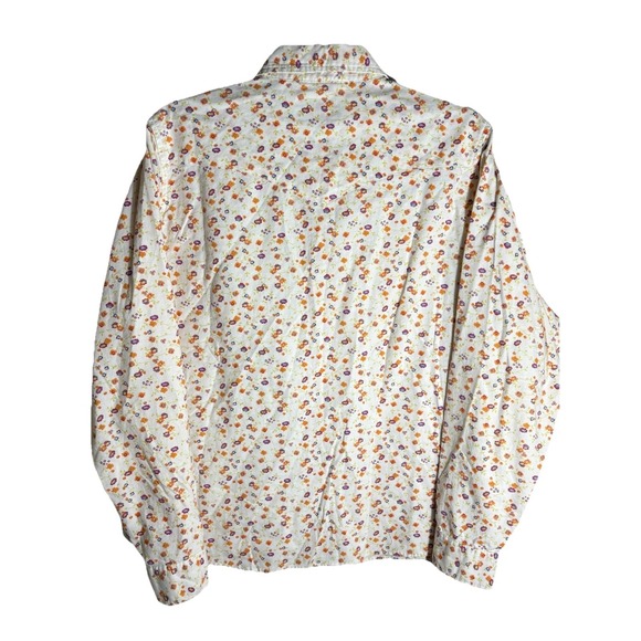 Women's XXL Western Wrangler Pearl Snap Shirt Floral White Pink Orange Cotton - Picture 9 of 9